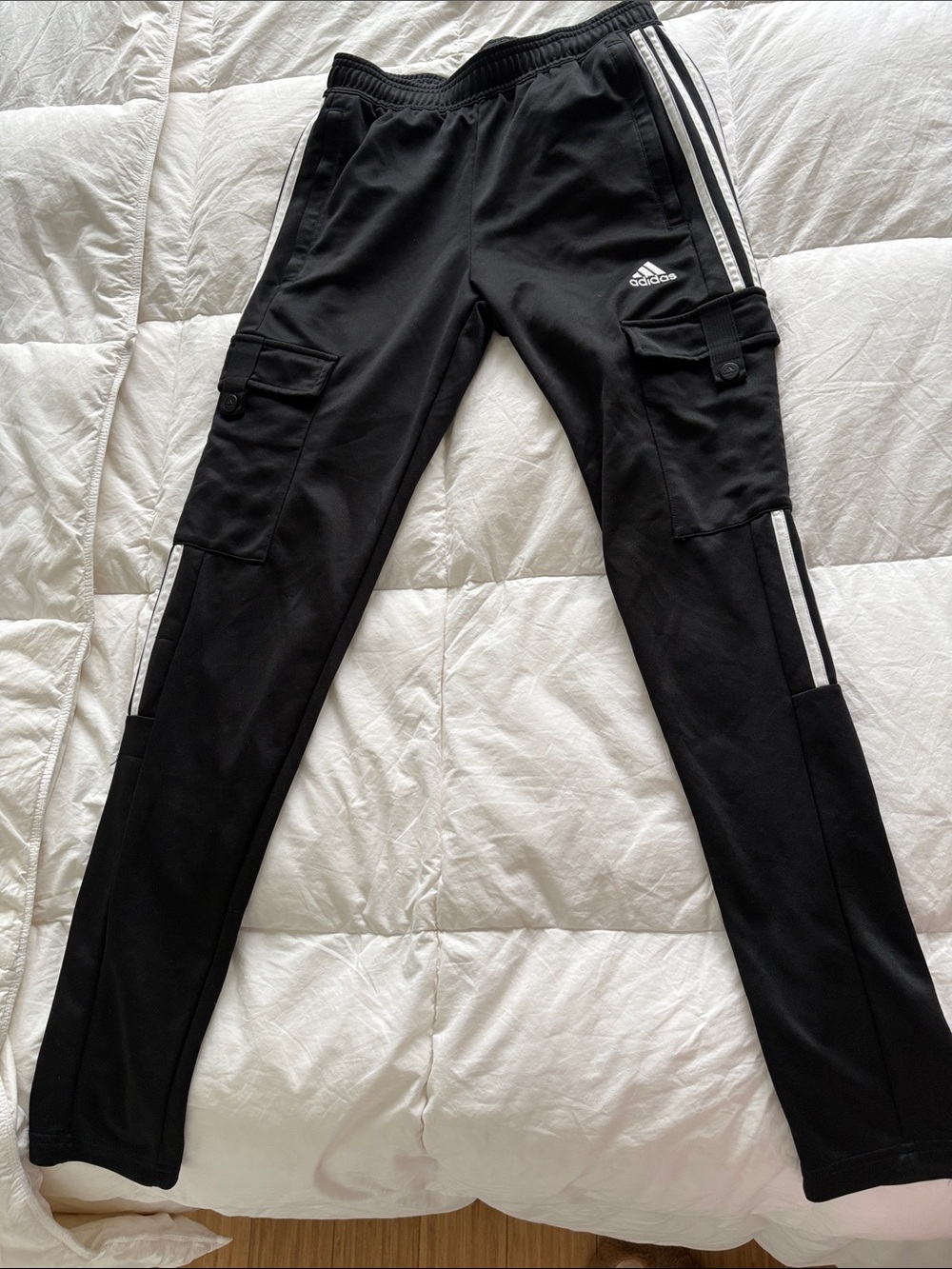 adidas Black Jogger Cargo Pants with White Stripes